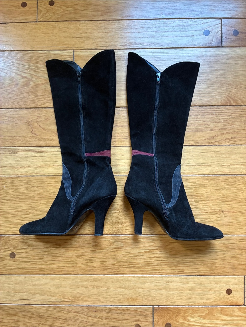 Mila Paoli Tall Black Suede Floral Heel Boots - Picture 12 of 13